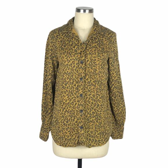 ZARA Premium Denim Collection Leopard Print Brown Shirt S Button Down Lyocell - Picture 1 of 7